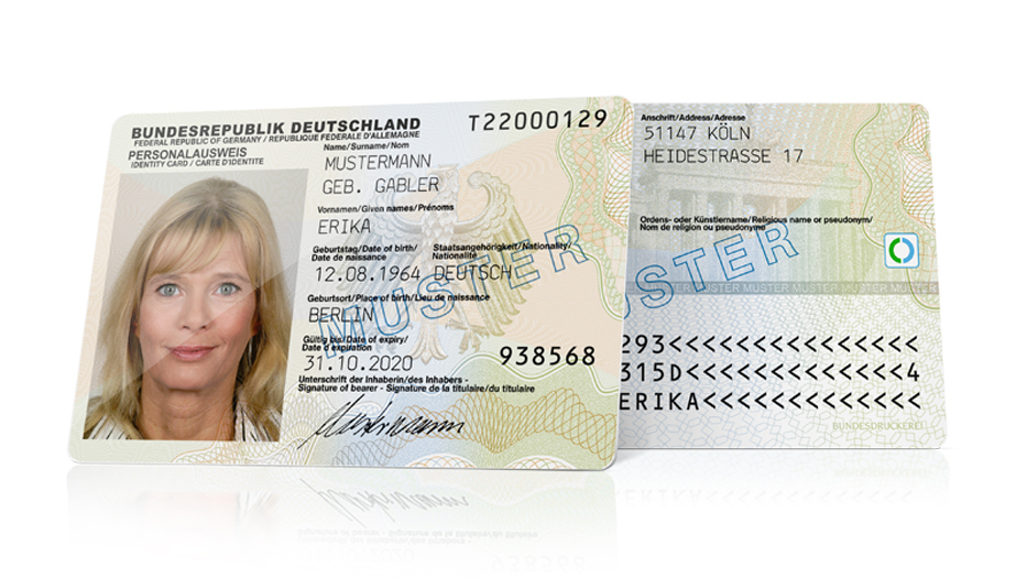 Front and back of a credit-card format ID card 